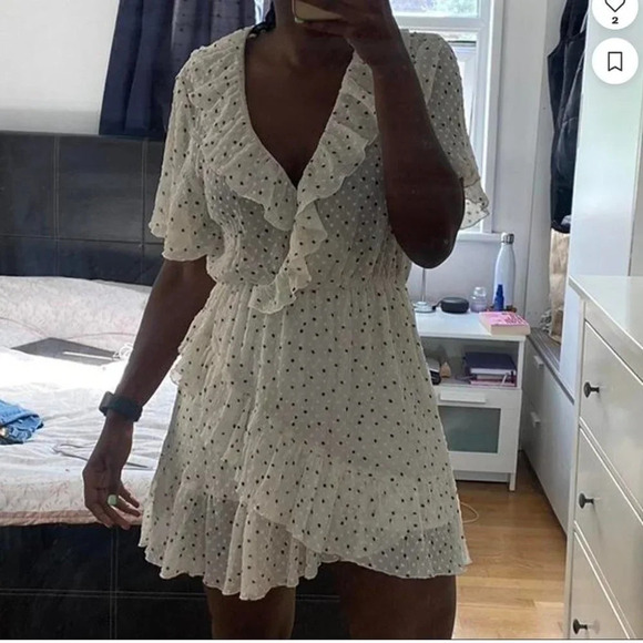 Zara Ruffle Mesh Polka Dot Dress White Black Size Small - Picture 3 of 6